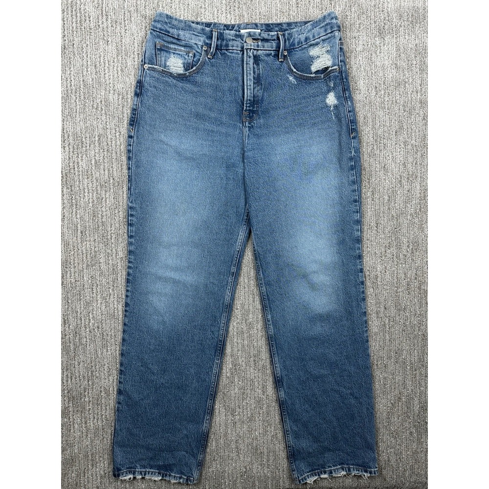 Good American Jeans Womens 12/31 Good 90s Baggy Mid Rise Relaxed Straight Denim